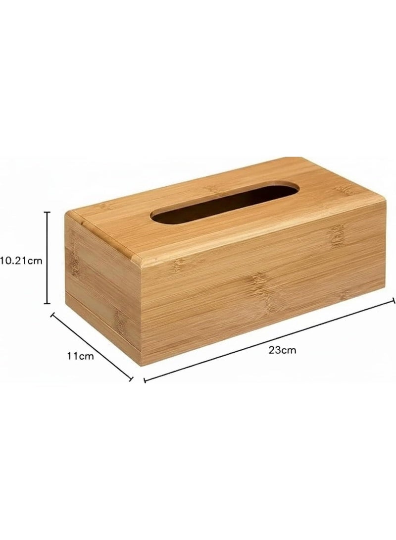 Spaceshoop Premium Bamboo Tissue Box Cover Natural Wood Facial Tissue Dispenser and Decorative Organizer for Home Office and Bathroom - Image 2